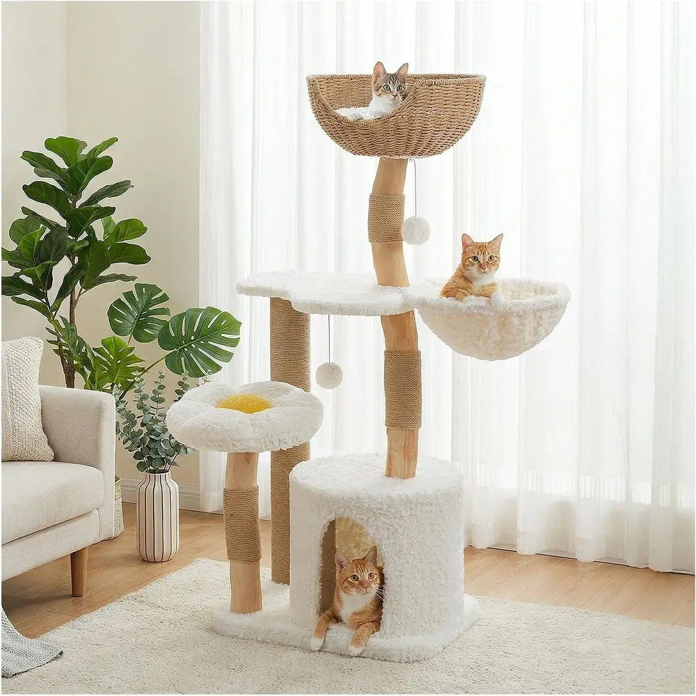 Cat Scratching Post - برج قطط خشبي صلب بارتفاع 48.5
