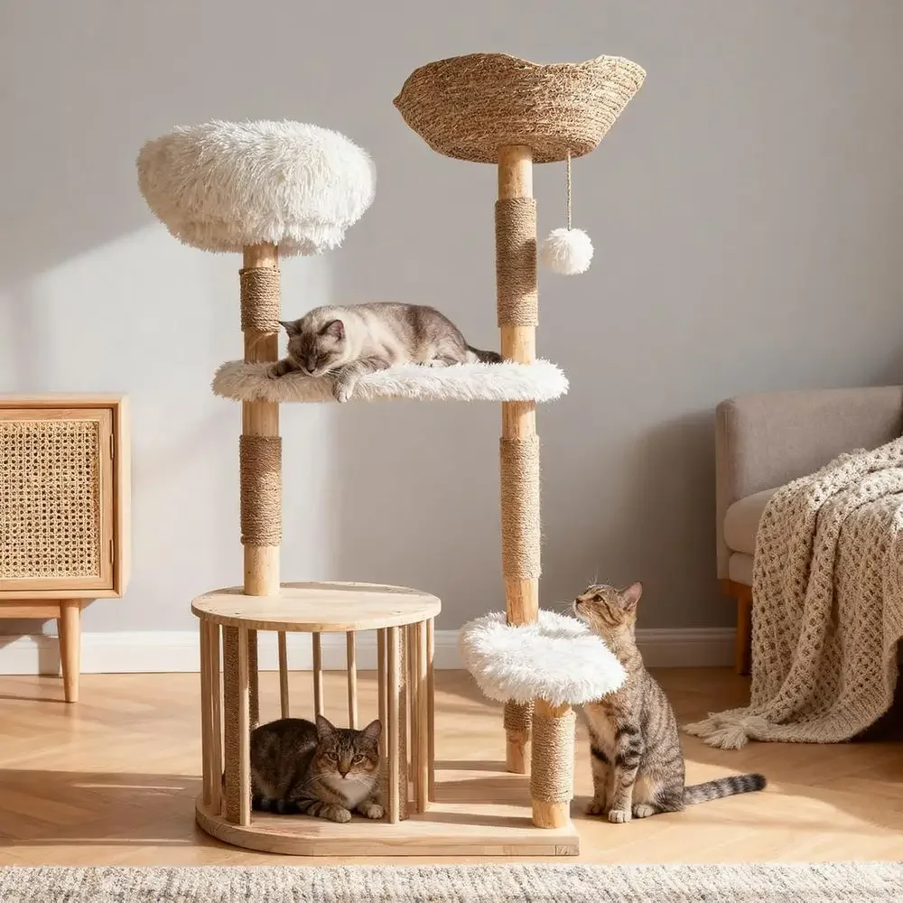 برج قطط خشبي طبيعي مع عمود خدش - مراجعة Cat Scratching Post وسعره